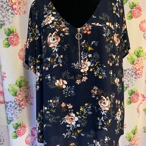 Tempted Hearts Navy Blue Floral Blouse
